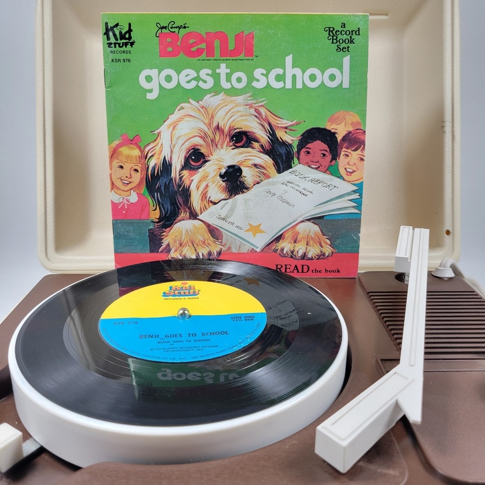 VTG Benji Goes To School See Hear Read Along Book & Vinyl Record Kid Stuff 1982